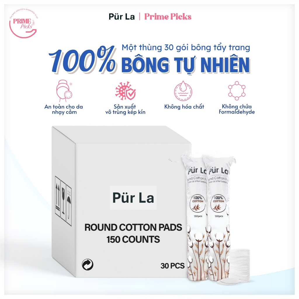 Thùng Bông tẩy trang Purla 4500 miếng (30x150 miếng)- Cotton tự nhiên ...
