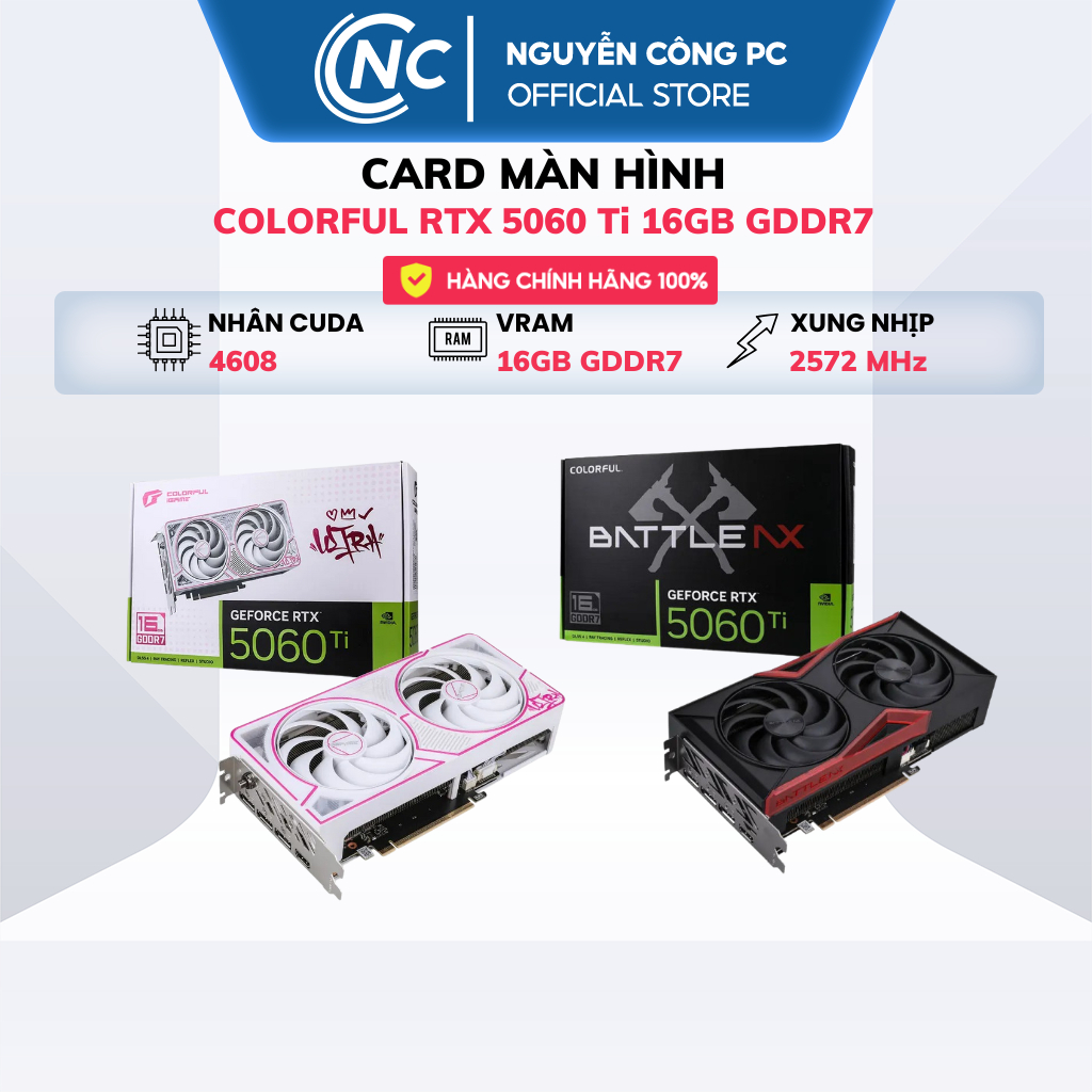 Card màn hình Colorful iGame RTX 5060 Ti Ultra W DUO OC | 5060 Ti BATTLE AX DUO 16Gb - New - BH 36 Tháng