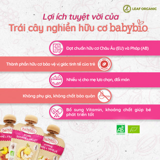 Trái cây nghiền hữu cơ cho bé vị táo, mâm xôi Babybio 90g (≥ 6 tháng)