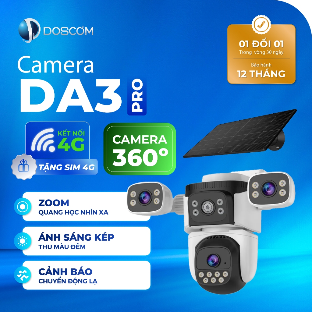Camera 4G DA3 Pro DOSCOM Tích Hợp 3 Mắt Camera Sử Dụng Pin Năng Lượng ...