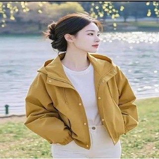 Áo khoác kaki nữ form ngắn, nón 2 lớp trong cùng màu phong cách thời trang cá tính
