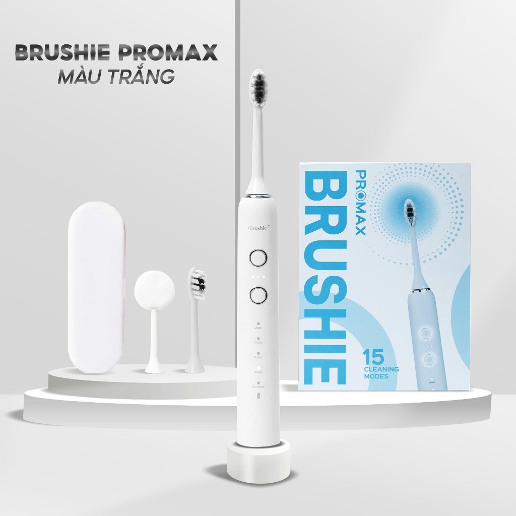 Bàn chải điện Brushie Promax phiên bản nâng cấp 2026, 15 chế độ làm sạch chuyên biệt | Màu trắng