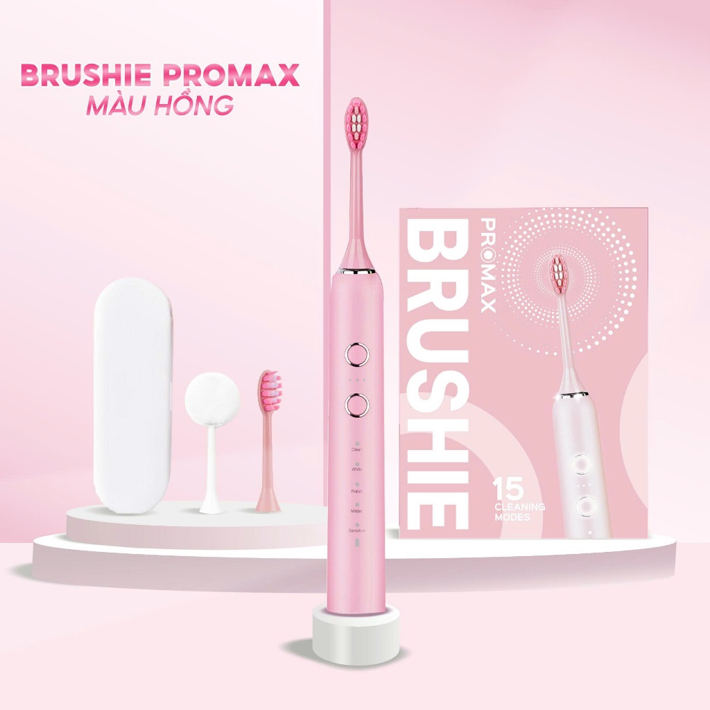 Bàn chải điện Brushie Promax phiên bản nâng cấp 2026, 15 chế độ làm sạch chuyên biệt | Màu hồng