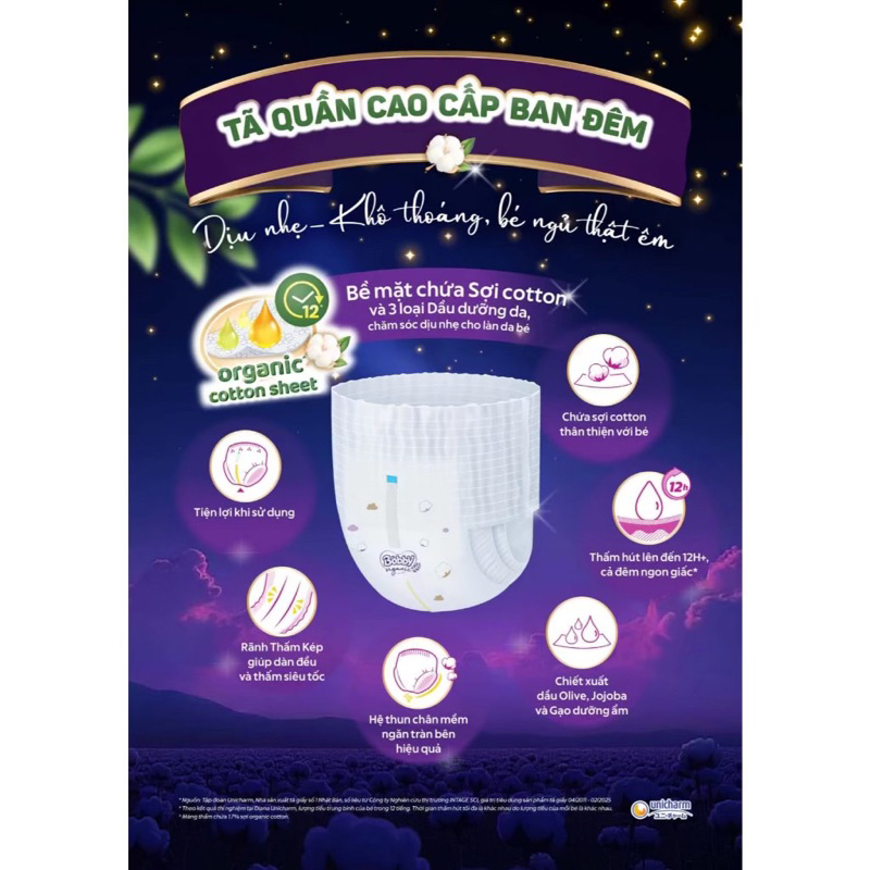 COMBO 2 BỊCH TÃ QUẦN CAO CẤP BOBBY ORGANIC BAN ĐÊM  -SP MỚI CTY DIANA UNICHARM NHẬT BẢN