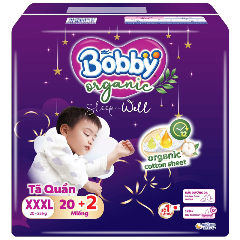COMBO 2 BỊCH TÃ QUẦN CAO CẤP BOBBY ORGANIC BAN ĐÊM  -SP MỚI CTY DIANA UNICHARM NHẬT BẢN