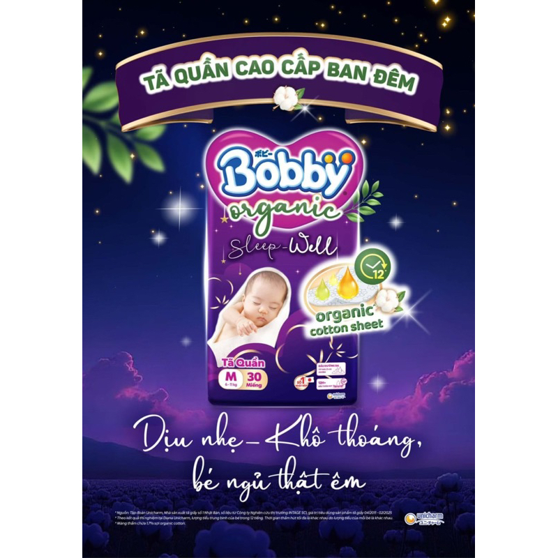 COMBO 2 BỊCH TÃ QUẦN CAO CẤP BOBBY ORGANIC BAN ĐÊM  -SP MỚI CTY DIANA UNICHARM NHẬT BẢN