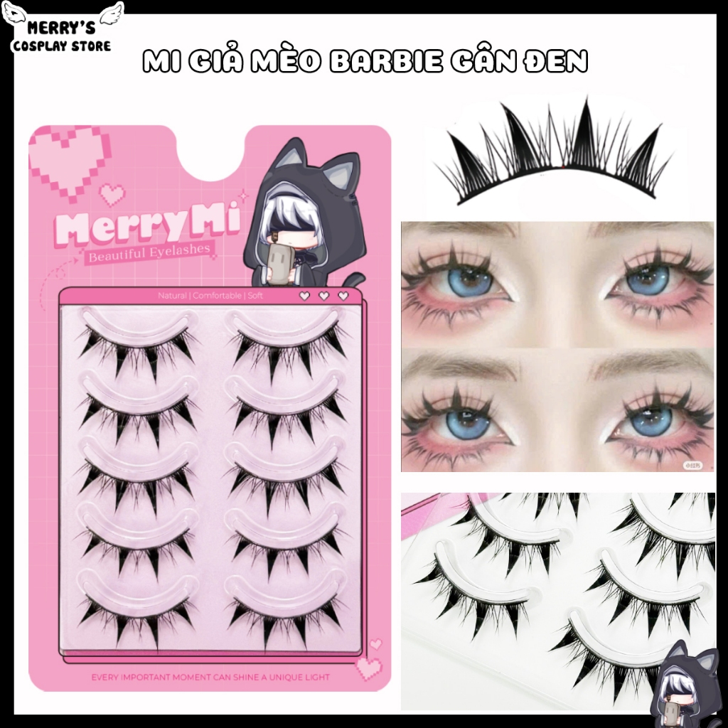 Lông Mi Giả Anime Mắt Mèo Barbie Gân Đen Thân Cứng Hỗ Trợ Trang Điểm ...