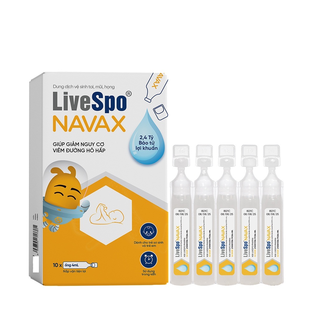 Nhỏ mũi, họng cho trẻ em giúp giảm nghẹt mũi, viêm mũi LiveSpo Navax sơ sinh - Hộp 10 ống x 4ml