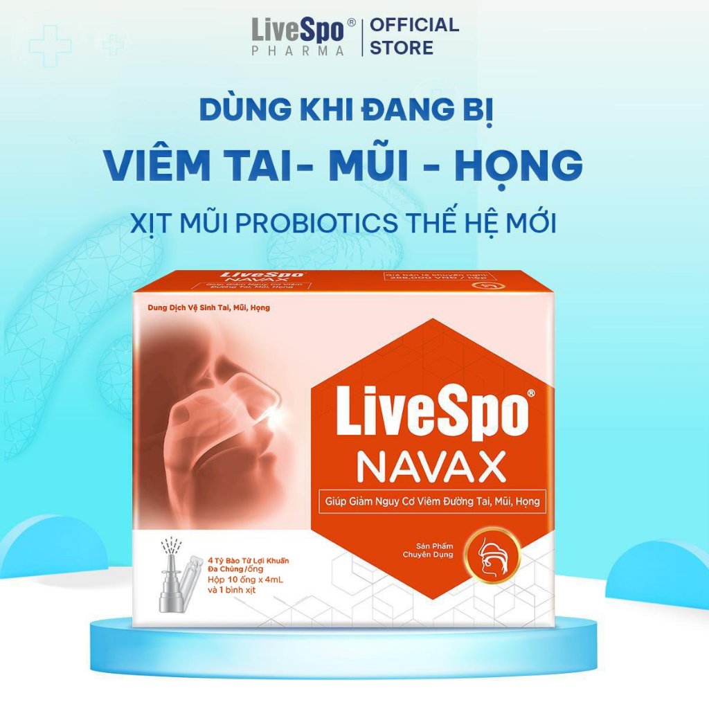 Combo 1 Nhỏ mũi, họng Navax sơ sinh (10 ống) và 1 Xịt mũi, họng Livespo Navax chuyên dụng (10 ống)
