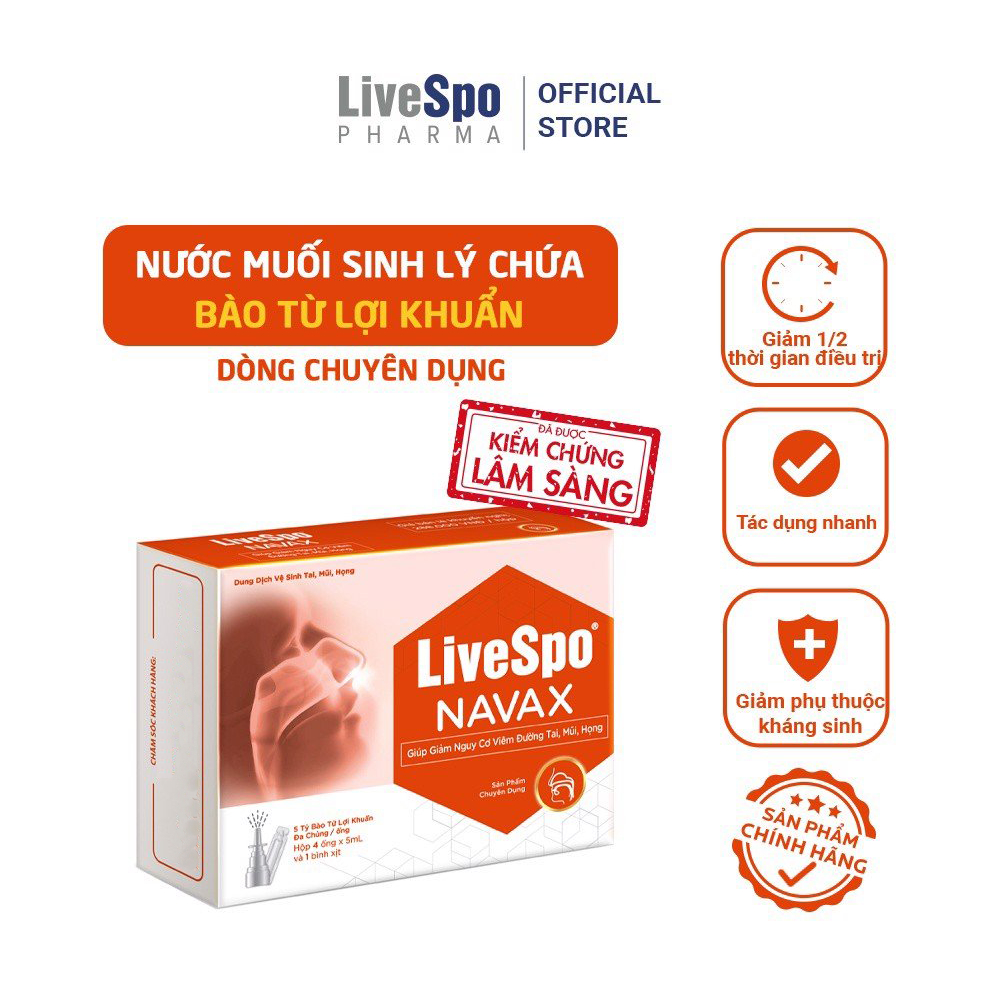 Combo 3 Hộp Xịt mũi, họng chứa Bào tử lợi khuẩn Livespo Navax chuyên dụng [Mua 3 tặng 1] Hộp 10 ống