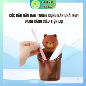 Cốc gấu dán tường, Cốc đựng bàn chải đánh răng, Cốc gấu nâu dán tường đựng bàn chải kem đánh răng siêu tiện lợi