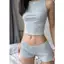 2Soonsumff Set 2 món áo ba lỗ cổ tròn không tay mix quần short ngắn thun cotton co giãn ôm body mùa hè cho nữ