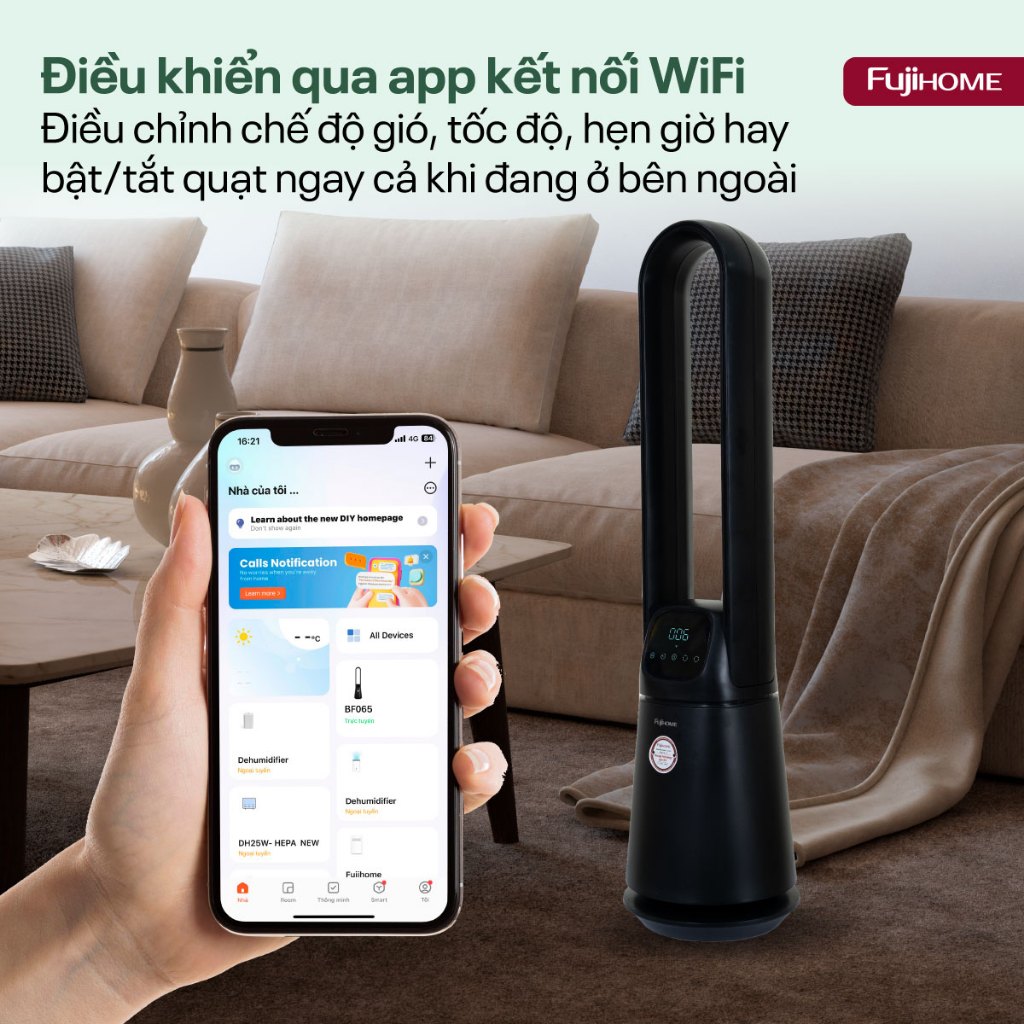 Quạt thông minh không cánh FUJIHOME BF065 lọc Ion âm + UV, Quạt hiện đại cao cấp cảm ứng remote DC tiết kiệm điện
