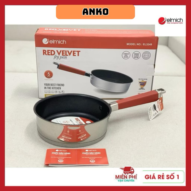 Chảo inox Elmich Red Velvet 20cm EL-3249/ 24cm EL-3250 Đáy Từ 5 Lớp ...