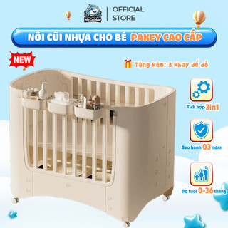Nôi Cũi Nhựa Cho Bé Pakey Đa Năng 3 Chế Độ Tiện Lợi Chất Liệu Nhựa Nguyên Sinh Cao Cấp, Có Bánh Xe Di Chuyển Dễ Dàng