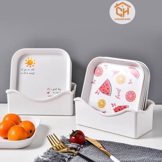 Đĩa Nhựa Phíp 8006 Đựng Bánh Kẹo, Hoa Quả, Đồ Ăn Hình Vuông Cách Điệu Cam Homeware