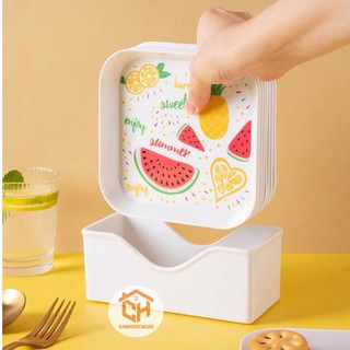 Đĩa Nhựa Phíp 8006 Đựng Bánh Kẹo, Hoa Quả, Đồ Ăn Hình Vuông Cách Điệu Cam Homeware