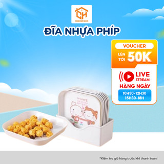 Đĩa Nhựa Phíp 8006 Đựng Bánh Kẹo, Hoa Quả, Đồ Ăn Hình Vuông Cách Điệu Cam Homeware