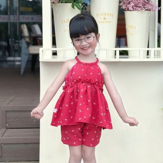 [7-22kg] Set Bộ Hè Cổ Yếm Đũi Mềm, Mát Cho Bé Gái Đi Học Đi Chơi....