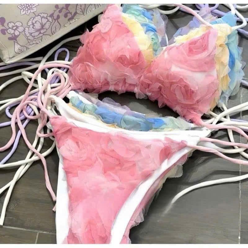 [Ms 067} Bikini ba món CÁNH HOA KHÔ kèm bông cài