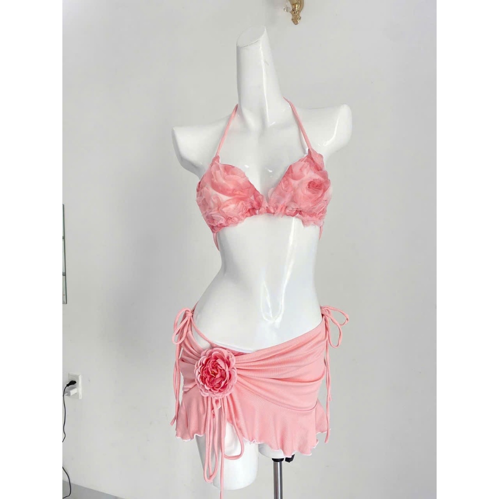 [Ms 067} Bikini ba món CÁNH HOA KHÔ kèm bông cài