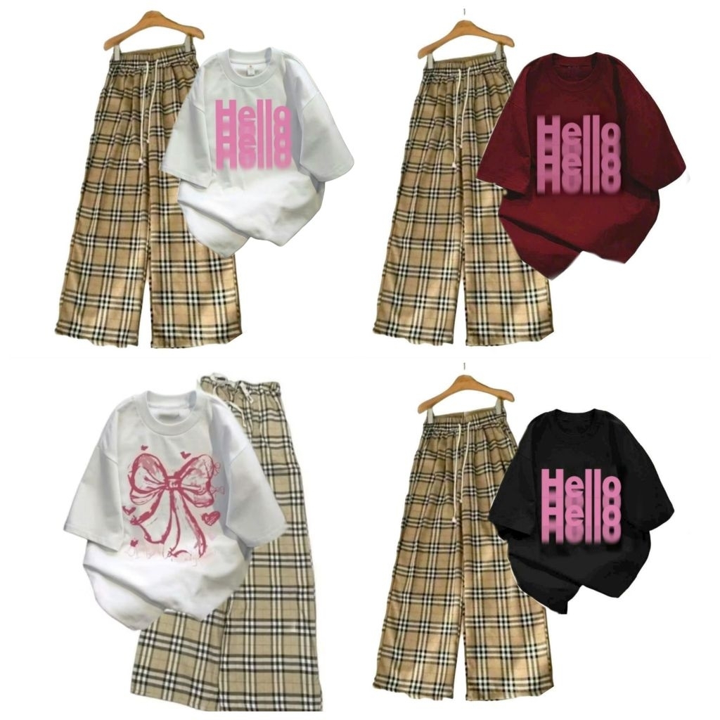 Tổng Hợp Các Sét Quần Ống Rộng  kẻ caro vàng + Mix Kèm Áo Phông Form Rộng Tay lỠ Unisex