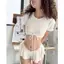 2Soonsumff Set 2 món áo crotop cổ tròn viền ren kèm quần short ngắn ôm body sexy quyến rũ mùa hè retro