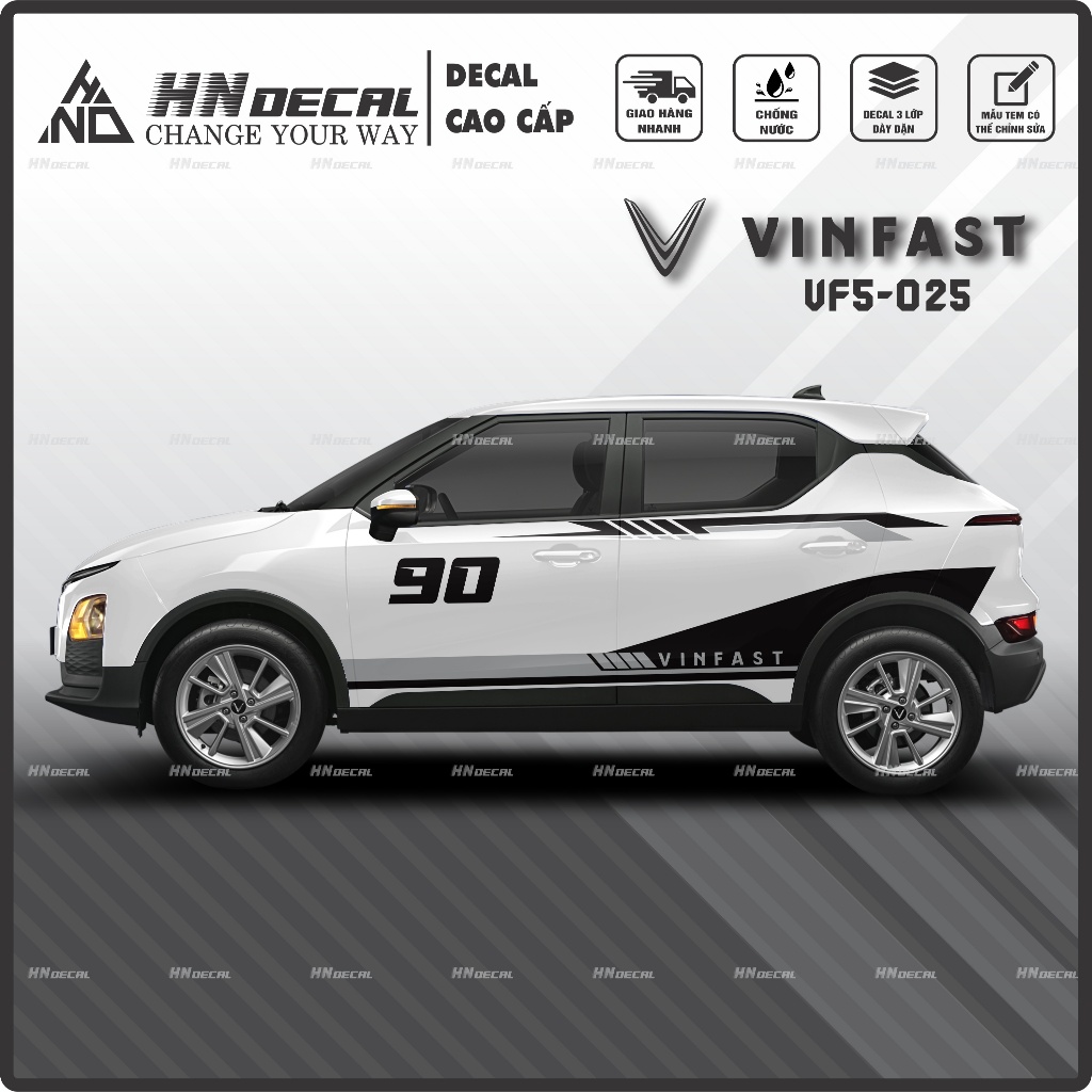 Tem dán xe VF5 - Decal dán xe VF5 MẪU TEM THỂ THAO CÁ TÍNH . 1 bộ dán 2 ...