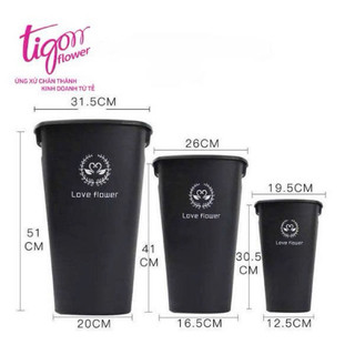 [5XODENTRUNG] - Combo 5 xô nhựa đen chữ nhỏ đựng hoa, lá, decor nhà cửa, cửa hàng size trung (16.5x26x41cm)