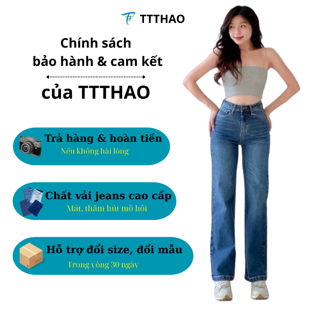 Quần jean nữ ống suông TTTHAO cao cấp dài 92cm cho chị em nấm lùn kiểu dáng quần jeans đứng ống rộng VNXK  j1