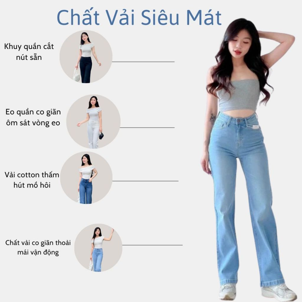 Quần jean nữ ống suông TTTHAO cao cấp dài 92cm cho chị em nấm lùn kiểu dáng quần jeans đứng ống rộng VNXK  j1