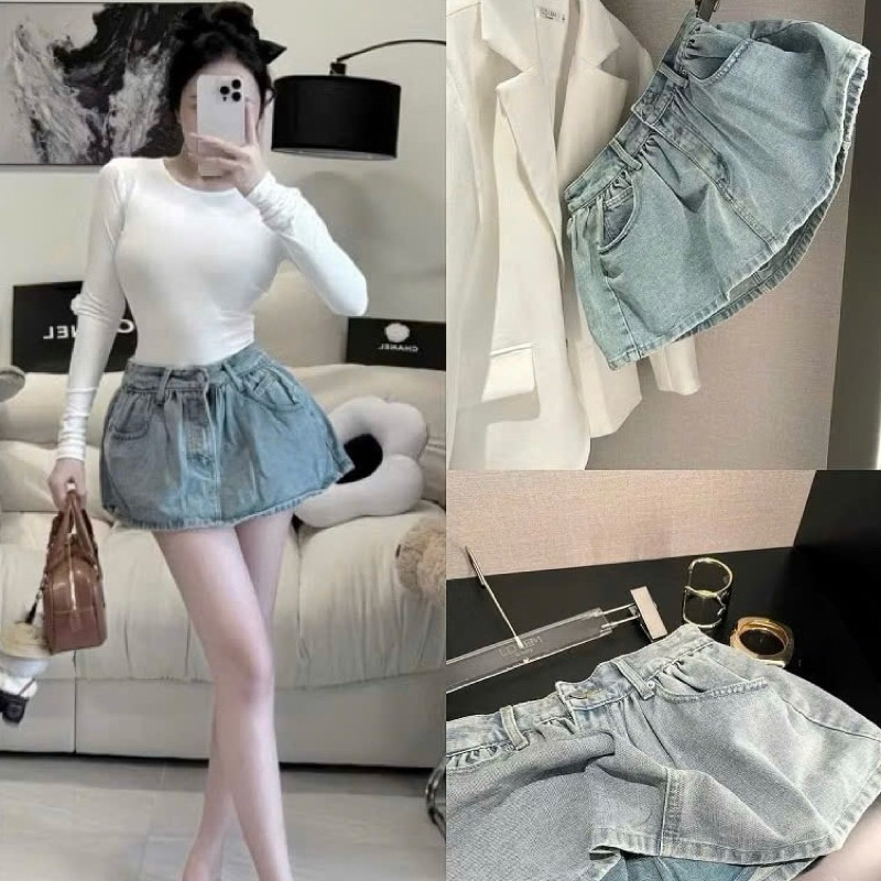 (Hàng qc sẵn) Chân váy jeans ngắn dáng phồng 4 màu the.sweaterweather TSW