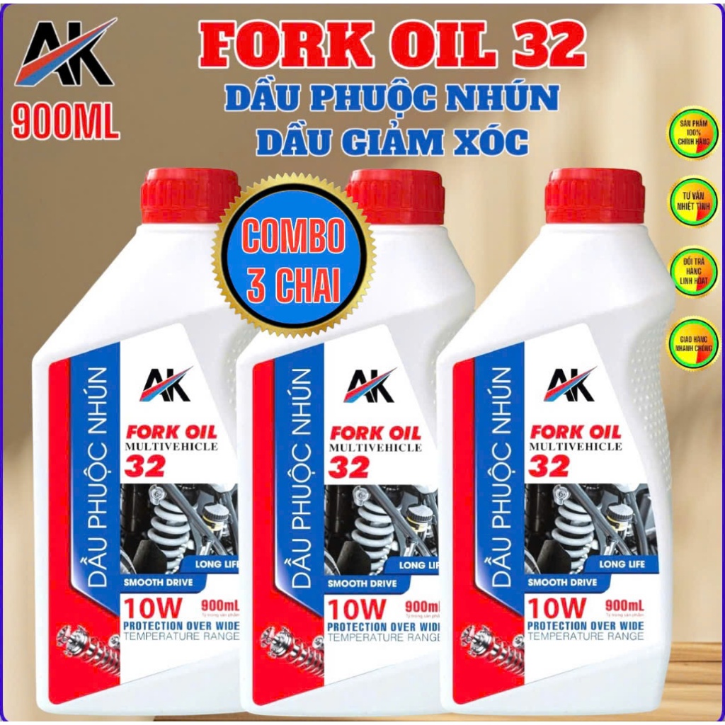 COMBO 3 CHAI DẦU PHUỘC GIẢM XÓC AK FORK OIL 32 10W 900ML