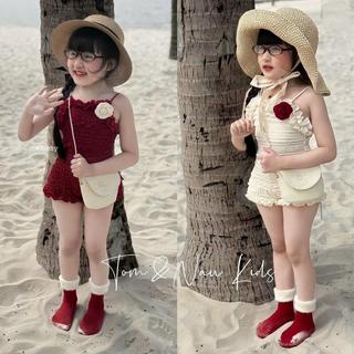 S299-Jumsuit ren đính kèm tag hoa cho bé gái size từ 8-30Kg