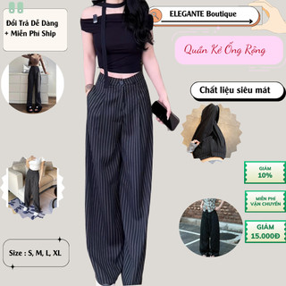 Quần Kẻ Ống Rộng ELEGANTE Bản Cao Cấp Siêu Tôn Dáng, Che Khuyết Điểm Đôi Chân Cực Tốt Phối Đồ Dễ Dàng