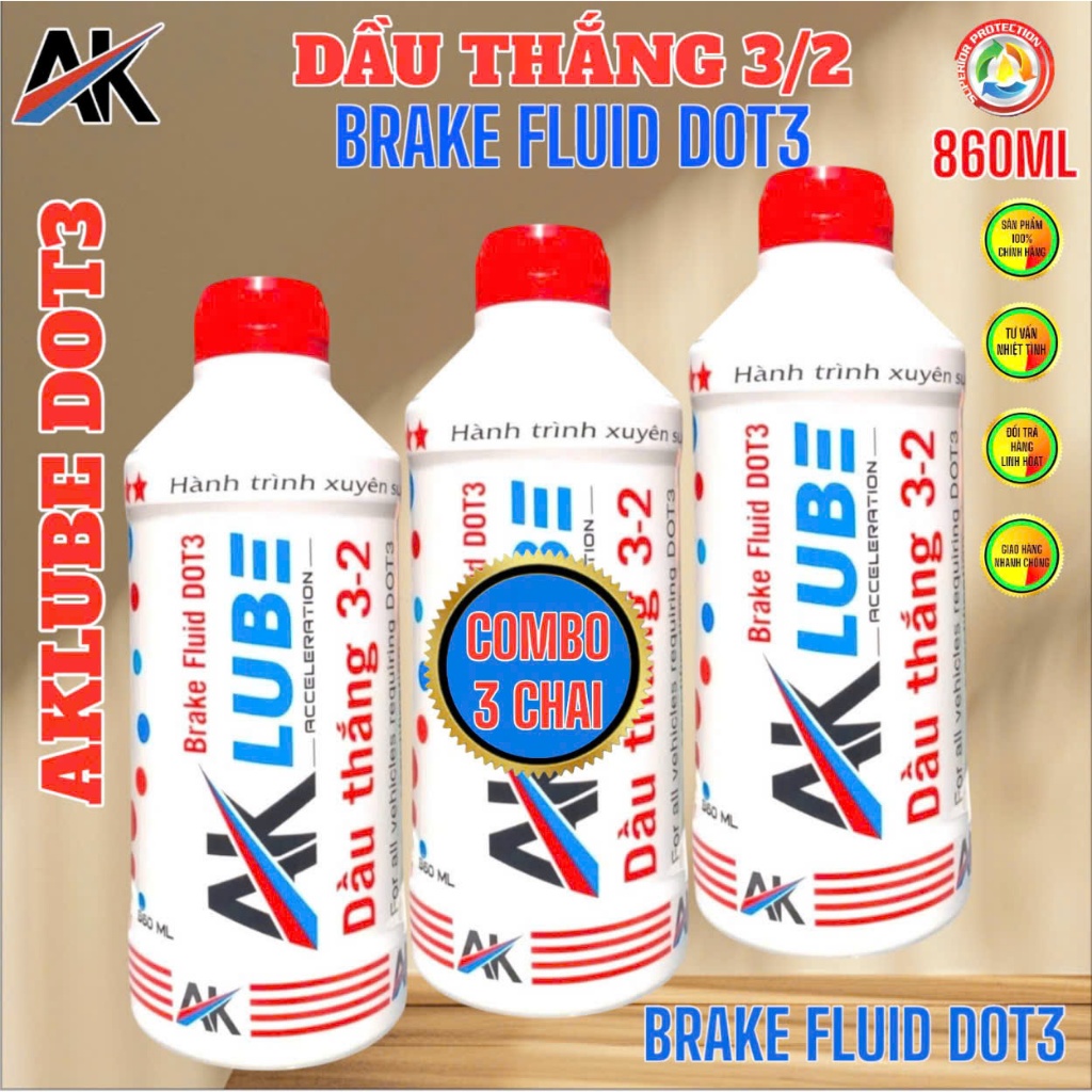 COMBO 3 CHAI AK LUBE DẦU THẮNG 3-2 DOT 3 - 0.86L