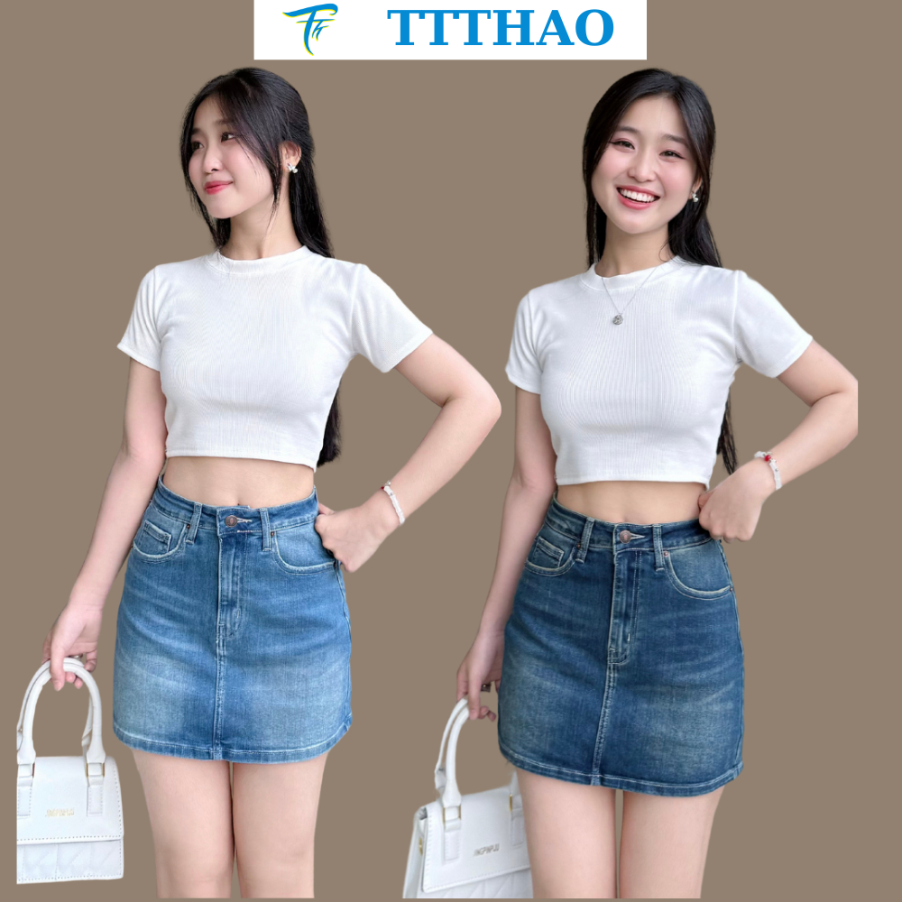 Chân váy jeans cao cấp TTTHAO có lót quần kiểu dáng chân váy bò VNXK J8