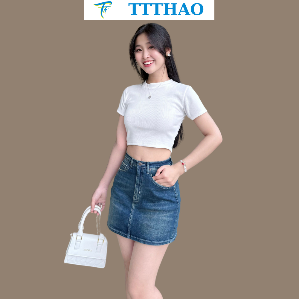 Chân váy jeans cao cấp TTTHAO có lót quần kiểu dáng chân váy bò VNXK J8
