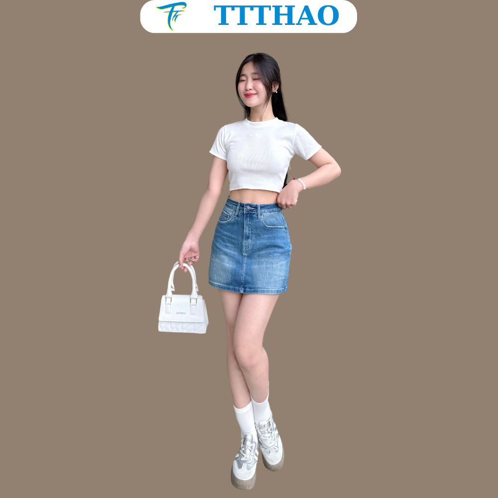 Chân váy jeans cao cấp TTTHAO có lót quần kiểu dáng chân váy bò VNXK J8