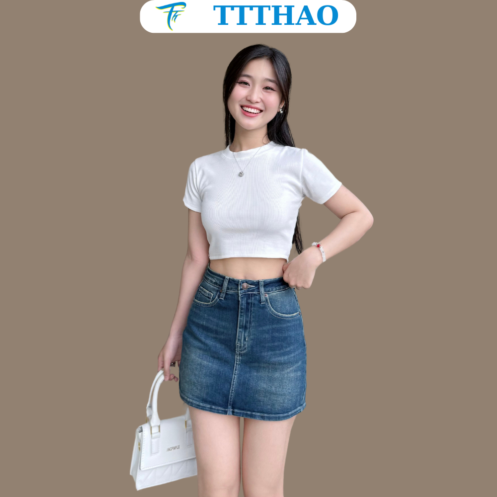 Chân váy jeans cao cấp TTTHAO có lót quần kiểu dáng chân váy bò VNXK J8