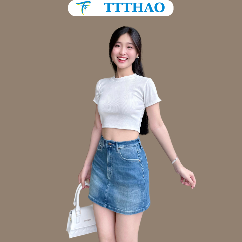 Chân váy jeans cao cấp TTTHAO có lót quần kiểu dáng chân váy bò VNXK J8