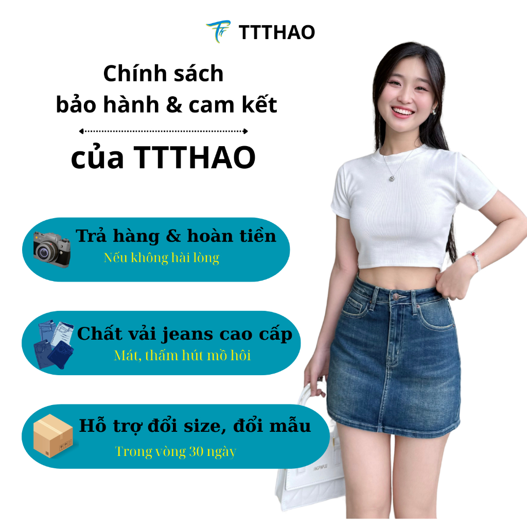 Chân váy jeans cao cấp TTTHAO có lót quần kiểu dáng chân váy bò VNXK J8