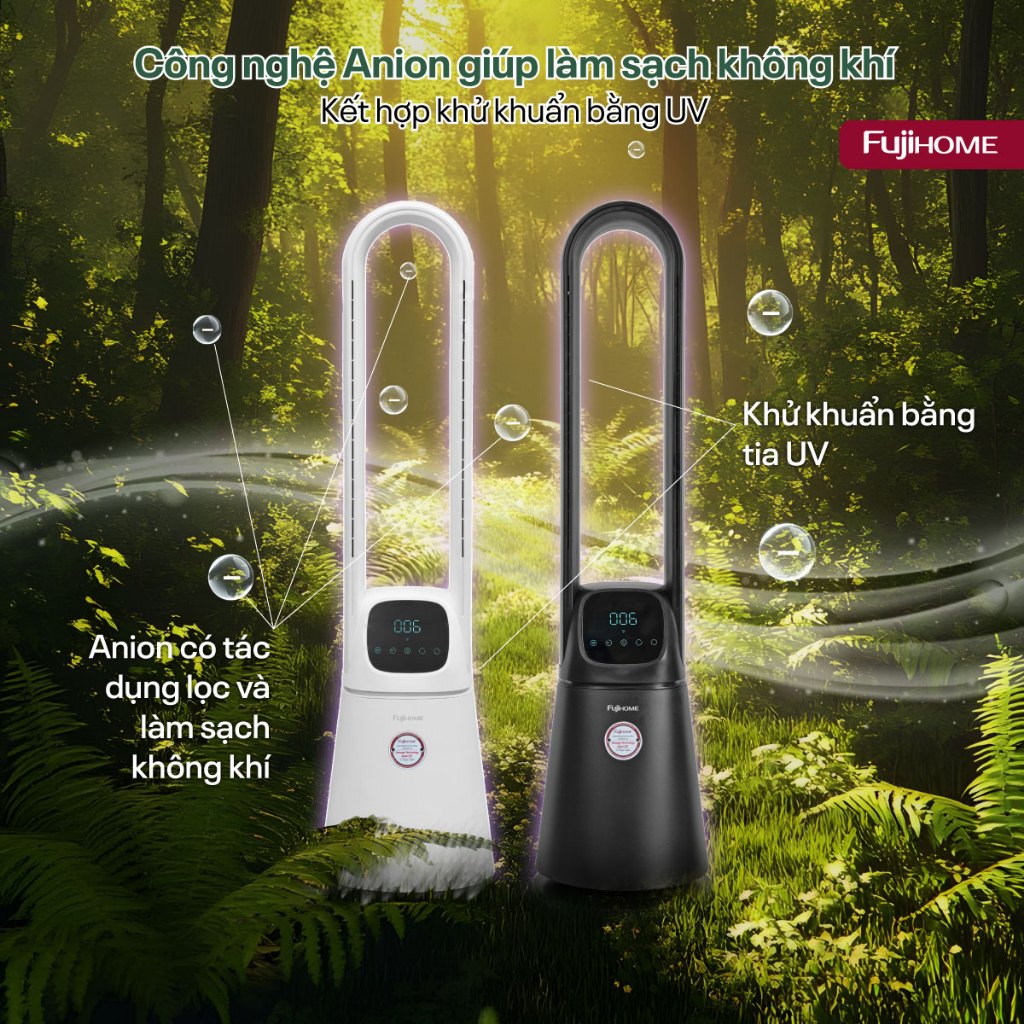 Quạt FUJIHOME BF065 không cánh lọc không khí đa năng, Quạt điện Nhập khẩu khử khuẩn hẹn giờ wifi từ xa cực tiện