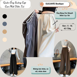Quần Ống Rộng ELEGANTE Cao Cấp Phối Viền Túi, Viền Cạp Siêu Sang Chảnh 4 Màu Phối Đồi Cực Xinh.
