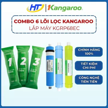 Combo 6 lõi Kangaroo gồm lõi 123 Extra, Màng RO và lõi Nano Sliver, Alkaline tạo vị, bù khoáng, kháng khuẩn