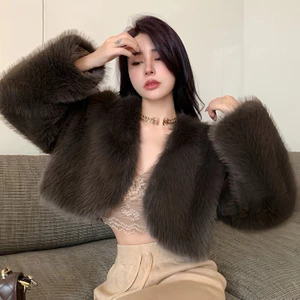 Áo khoác lông Melliiy kiểu croptop mùa đông, áo lông mịn sang chảnh vintage thời trang xứ An Nam