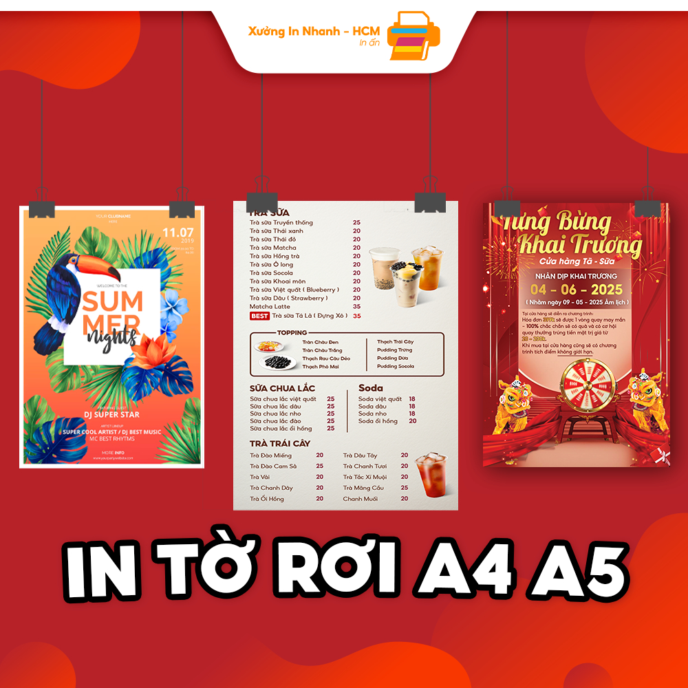 In tờ rơi A5 combo màu giá rẻ giấy Couche C100–C300, in tài liệu theo ...