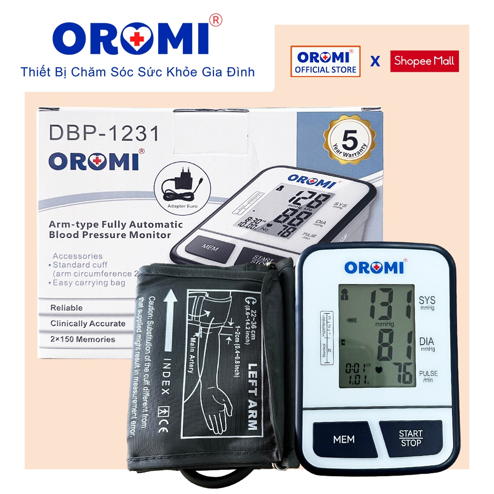 Máy đo huyết áp điện tử bắp tay OROMI DBP-1231 - Có trợ lý ảo tiếng Việt - Hàng chính hãng