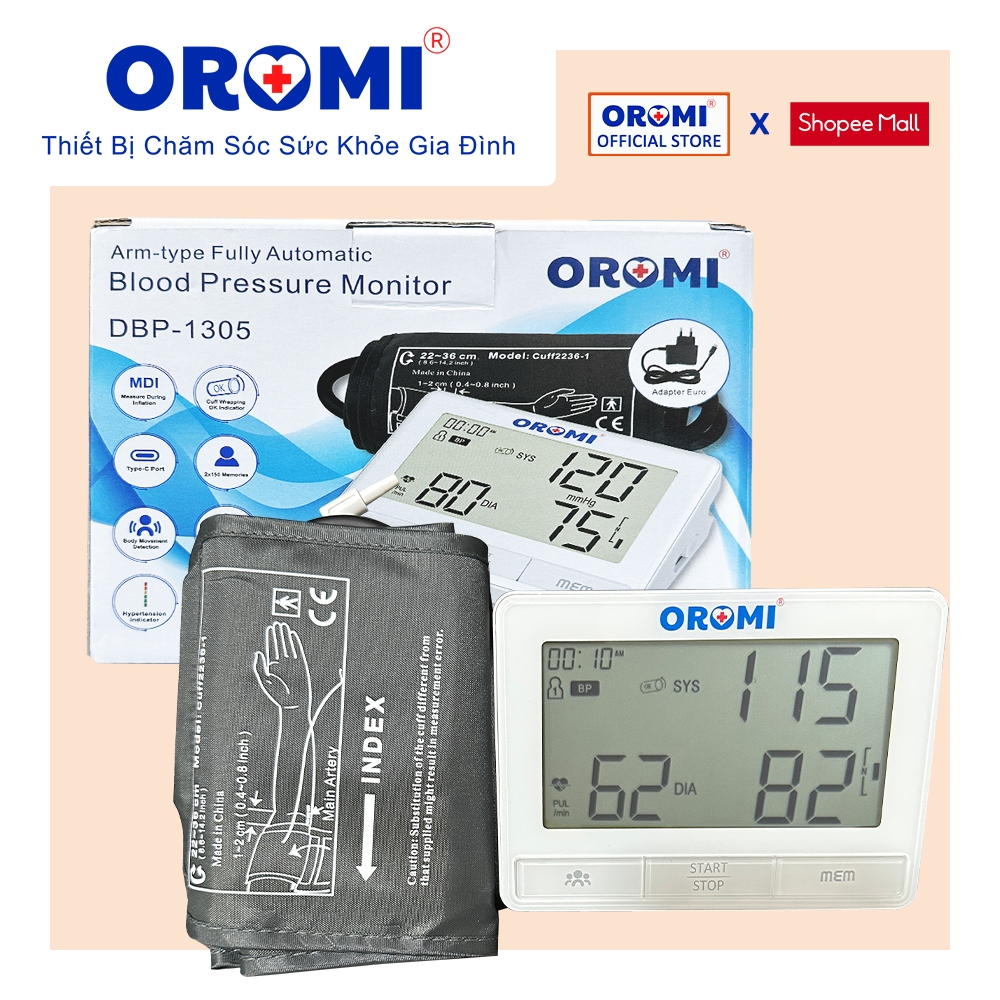 Máy Đo Huyết Áp Điện Tử Bắp Tay OROMI DBP-1305 - Bộ Đo Huyết Áp Có Trợ Lý Tiếng Việt
