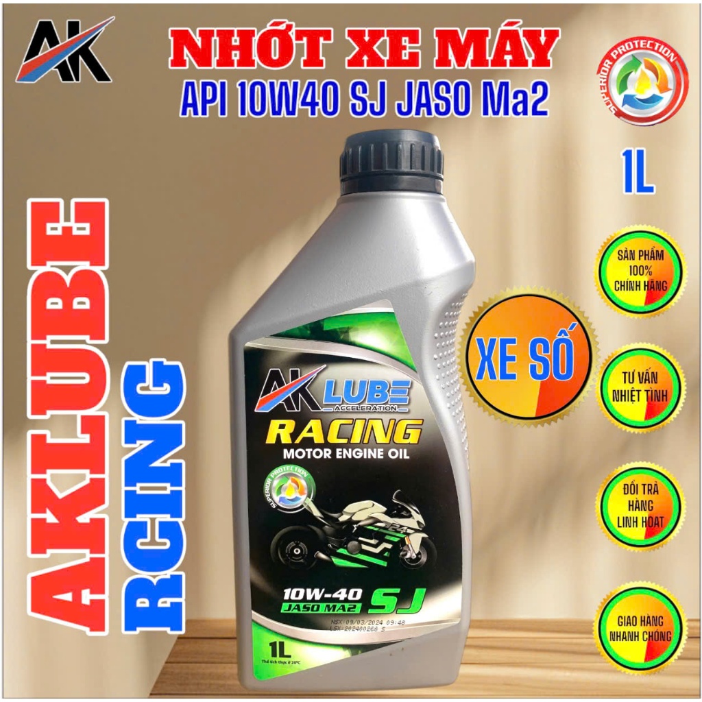 DẦU NHỚT   AKLUBE RACING 10W40 SJ MA2 4T